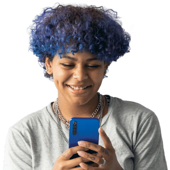 Girl with Blue and Purple Hair on her Phone