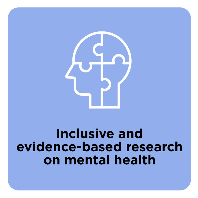 Inclusive and evidence-based research on mental health icon and heading